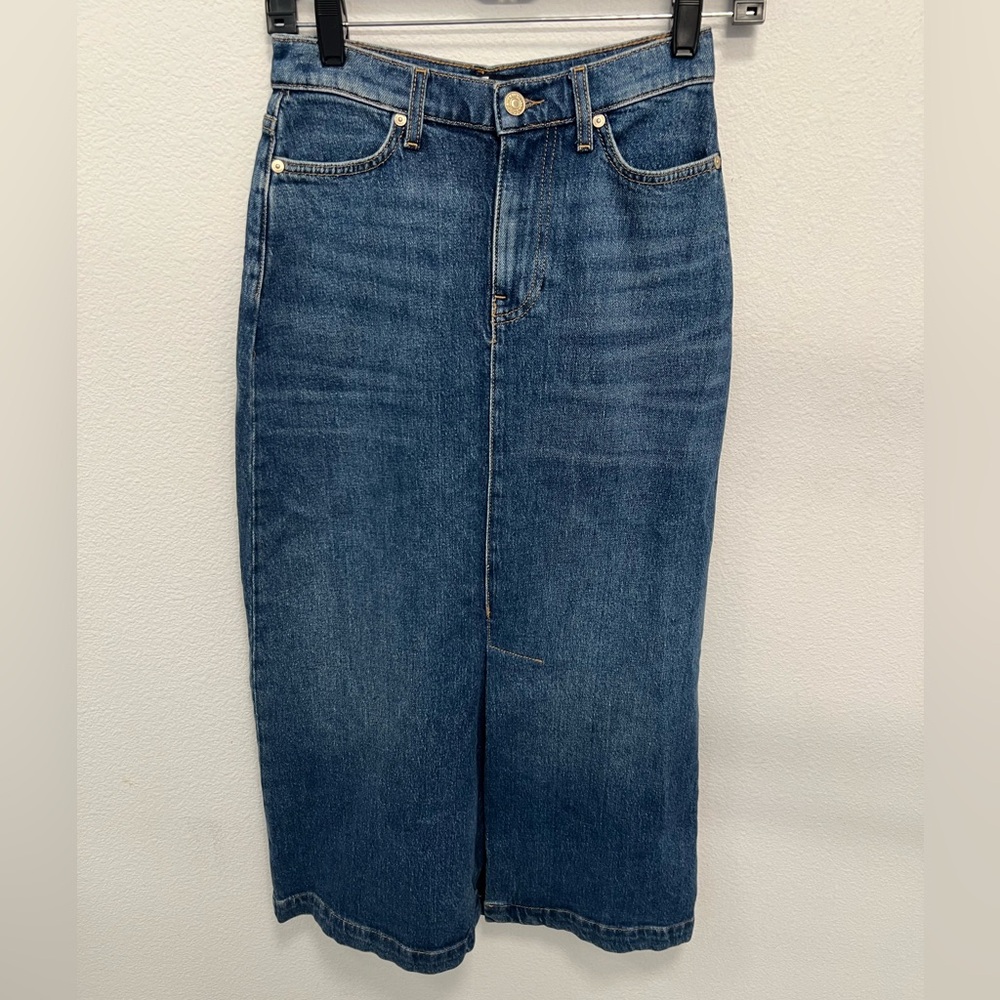 7 For All Mankind Blue Denim Midi Skirt - Size 25